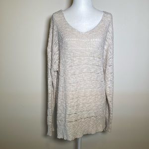 Womens American Eagle cream open weave oversized small sweater textured high low